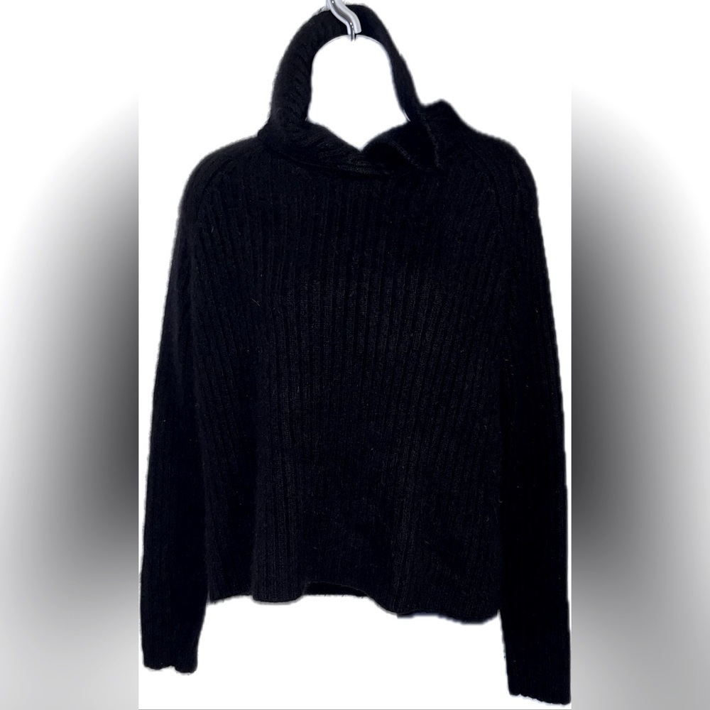 Angora black sweater split cowl neck medium rabbit angora and lamb wool